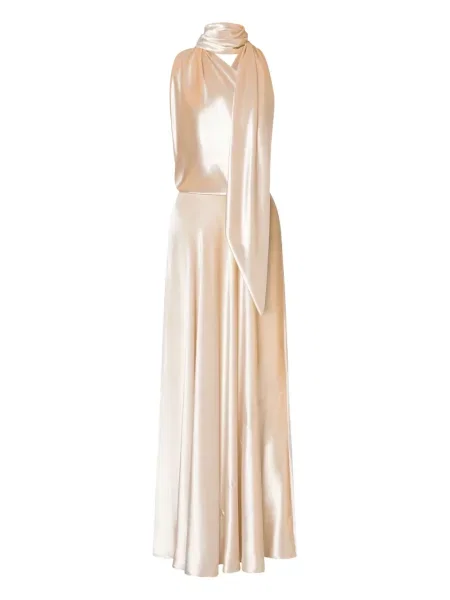 Rochie maxi Alberta Ferretti din satin lungă de costum alb