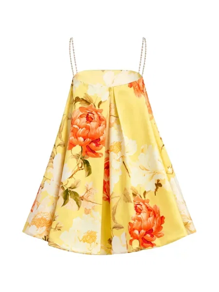 Rochie mini Leo Lin de in cu model floral cu imagine galben
