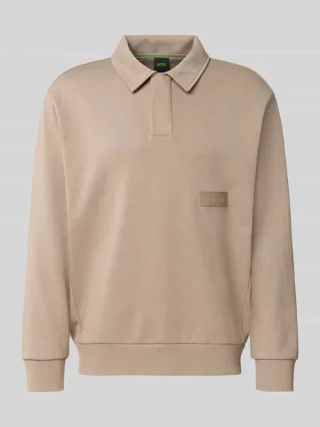 Bluza o kroju relaxed fit z mieszanki bawełny model SW_Placket Polo' Boss Green szara