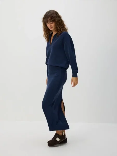 Reserved Спідниця міді з модалі темно-синій синя