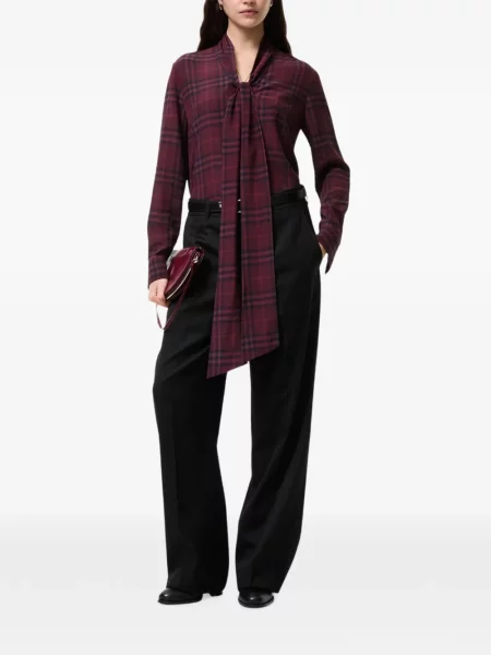 Μεταξωτή καρό μπλούζα Burberry μωβ