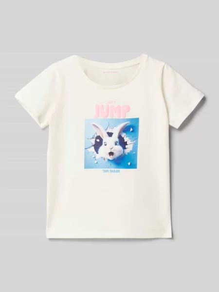T-shirt o kroju regular fit z czystej bawełny z nadrukowanym motywem Tom Tailor biała