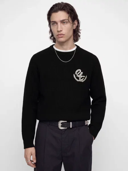 JACK & JONES Pulover JORFREDERIKSBERG crem negru