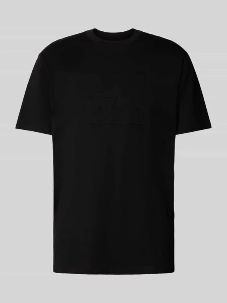 T-shirt z prążkowanym okrągłym dekoltem Armani Exchange czarna