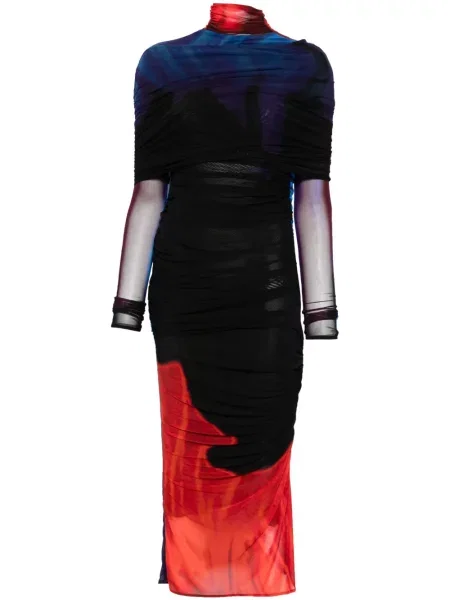 Rochie midi Mugler cu volane albastru