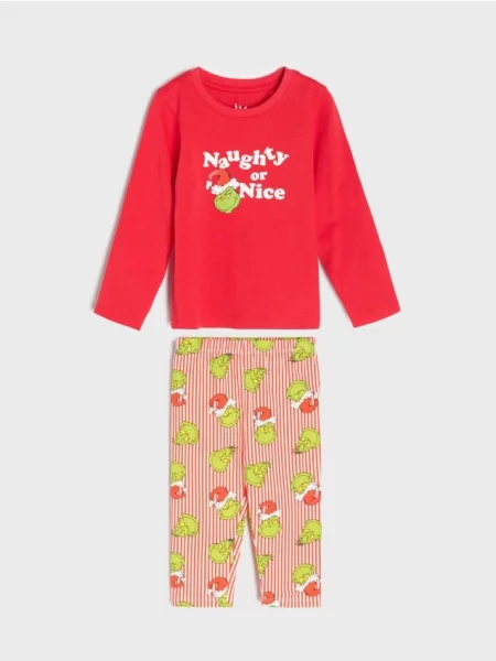Sinsay dvoudílné pyžamo s vánočním motivem Grinch červená