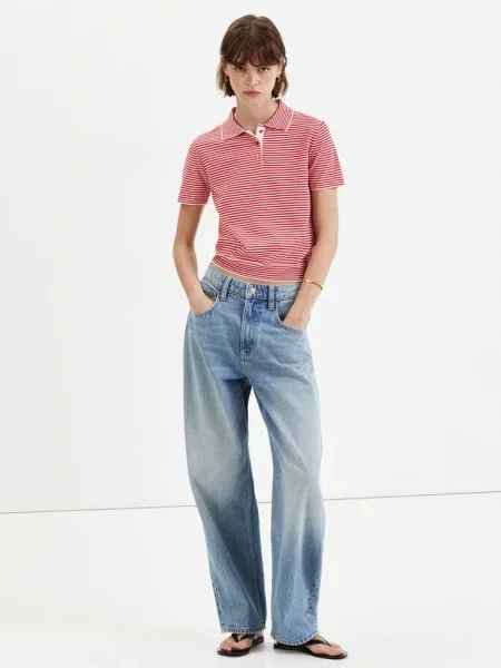 Sweter z dzianiny z kołnierzykiem polo Kobieta XXS MANGO czerwony