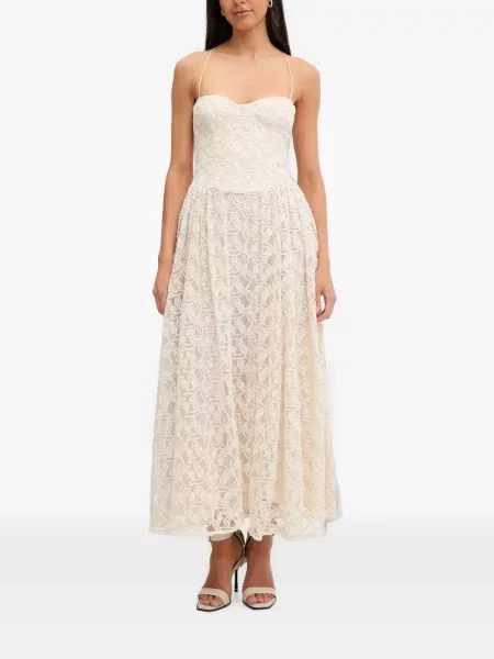 Rochie maxi Bardot din dantelă cu bretele