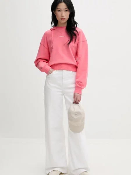 Tommy Jeans pulover s kapuco bombažen roza