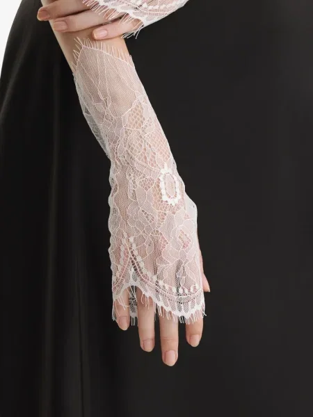 Mănuși 2310 Studio cu model floral din dantelă alb