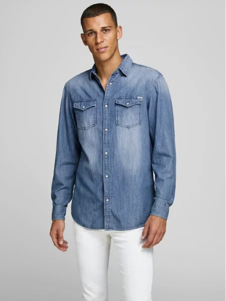 JACK & JONES Marškiniai Sheridan tamsiai džinso mėlyna