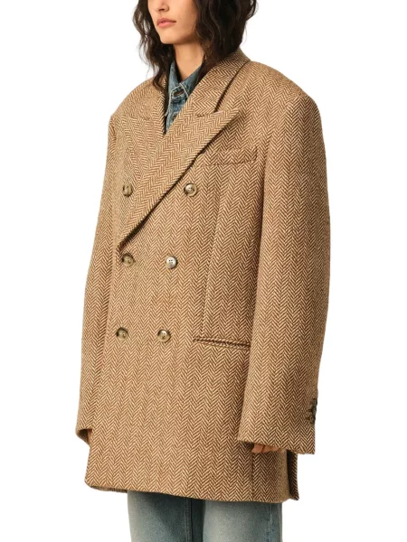 Sacou Ami Paris de lână cu model herringbone