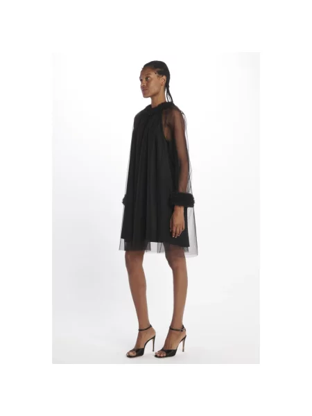 Sukienka maxi Viktor & Rolf bez rękawów z falbankami tiulowa czarna