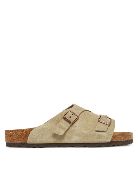 Велурени чехли Birkenstock сиво кафяво