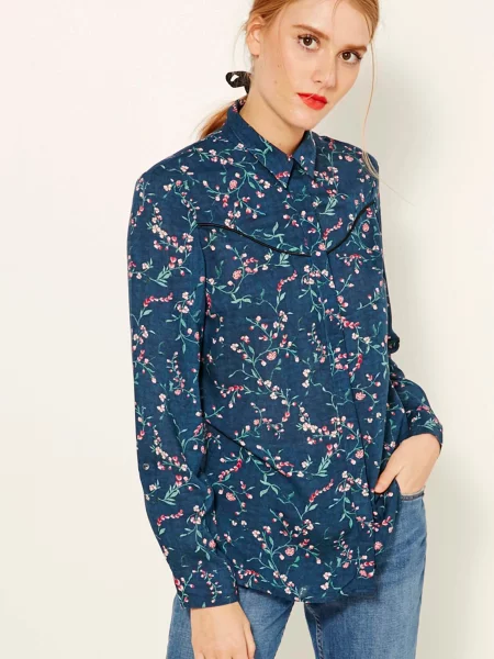 Cămașă Camaieu cu model floral albastru