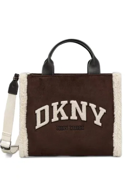 Shopperka Dkny z naszywkami z owczej skóry brązowa