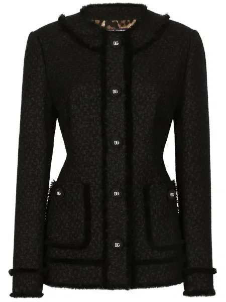 Geacă Dolce & Gabbana din tweed cu un singur rând de nasturi negru