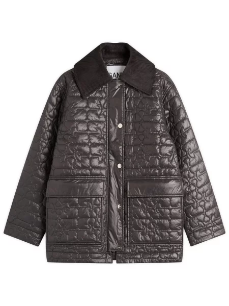 GANNI kurtka Shiny Quilt Midi przejściowa oversize szary