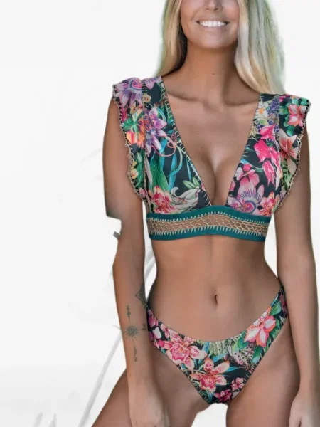Gėlėtas raštuotas bikini Del Maar žalia