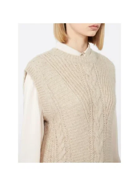 Lniany sweter Max Mara Studio beżowy