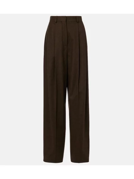 Pantaloni Loro Piana cu talie înaltă de lână maro