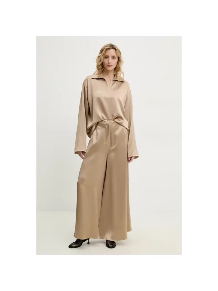 Nanushka spodnie ZANIAH szerokie high waist beżowy