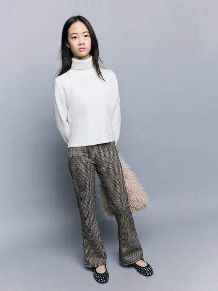 Legginsy flare w pepitkę norkowy Dzieci lata MANGO KIDS szary