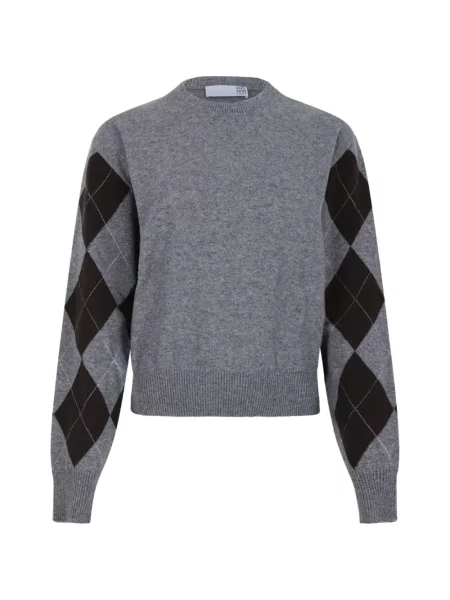 Lung pulover Douuod cu model argyle gri