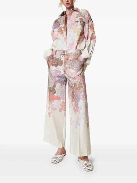 Pantaloni Twinset cu model floral cu imagine alb