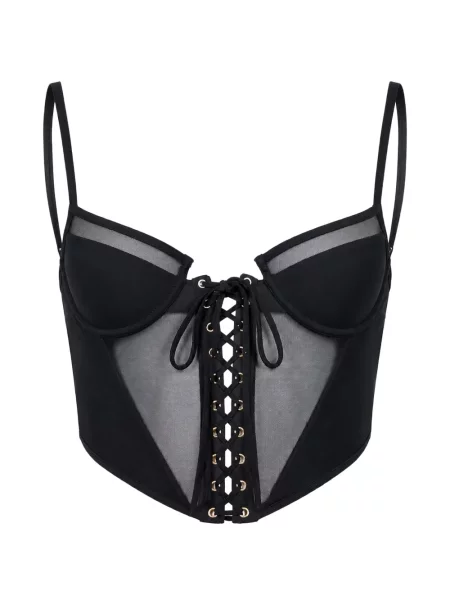 Top Kiki De Montparnasse cu șireturi din dantelă negru