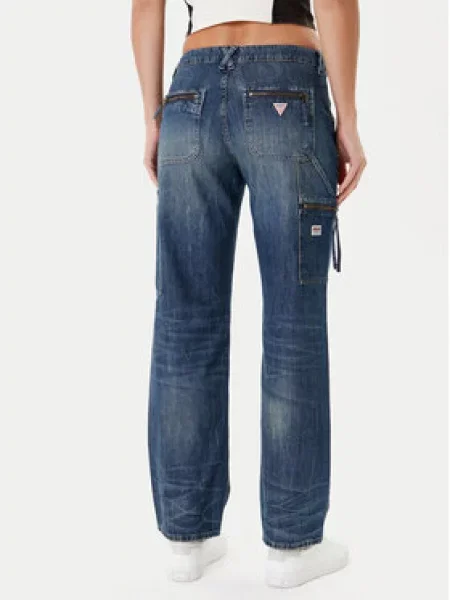 Guess Jeans hlače Mornarsko Straight Leg modra