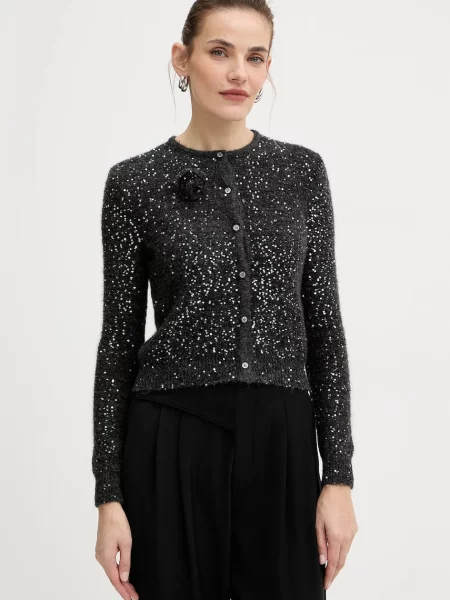 Marella kardigan z dodatkiem wełny szary lekki czarny