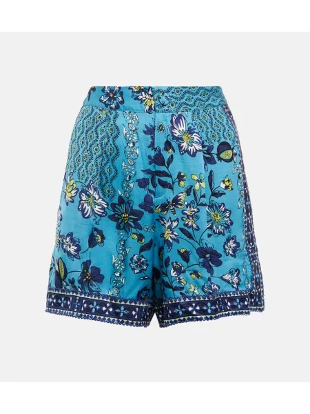 Pantaloni scurți Poupette St Barth din satin cu model floral albastru