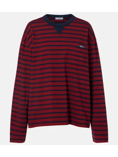 Top Prada cu dungi din jerseu bordo