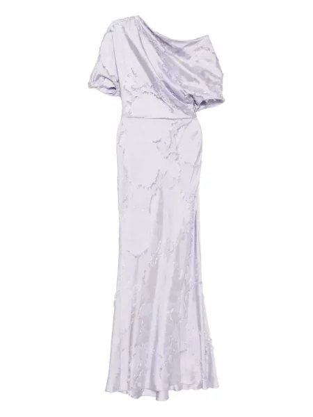 Rochie Amsale cu model floral din jacard violet