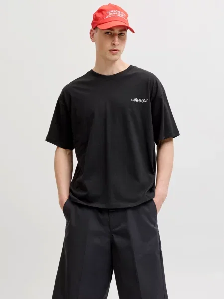 JACK & JONES Majica JCOEterna siva / črna bela