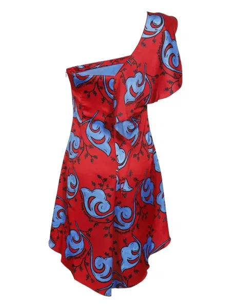 Sukienka jeansowa Versace Jeans Couture w kwiatki z nadrukiem garniturowa czerwona