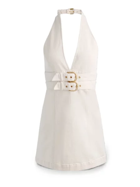 Rochie mini Alice + Olivia cu cataramă cu gât halter alb