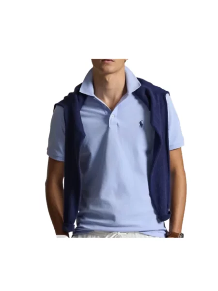 Dzianinowa koszulka polo Ralph Lauren z krótkim rękawem niebieska