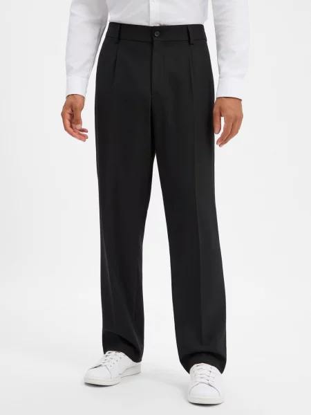 Spodnie garniturowe o kroju regular fit z kantami model Hugo Boss czarne