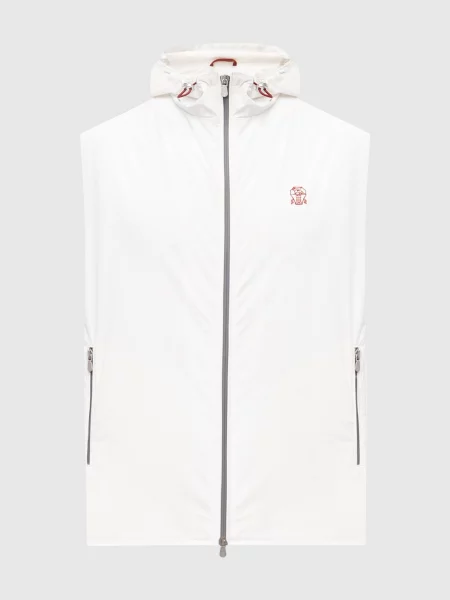 Жилет з контрастною вишивкою емблеми Brunello Cucinelli білий