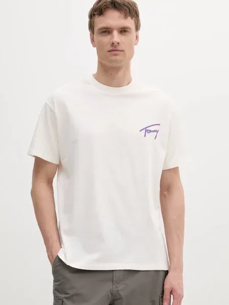 Тениска Tommy Jeans с принт бежово