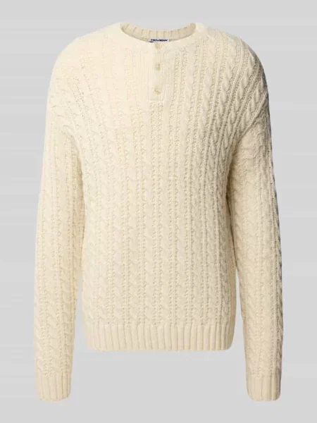 Sweter z warkoczowym splotem z kołnierzem henley Review