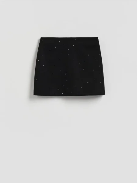 Reserved Mini sukňa so štrasom čierna