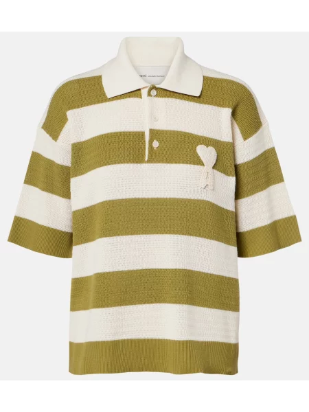 Tricou polo Ami Paris cu dungi alb