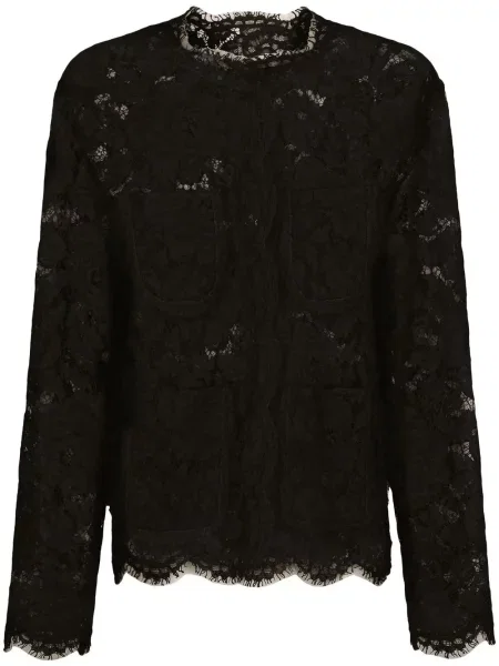 Geacă Dolce & Gabbana cu model floral din dantelă negru