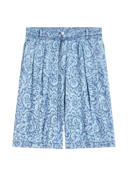 Cu centură pantaloni scurți din denim Dries Van Noten albastru