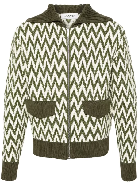 Cardigan Lanvin cu model herringbone verde