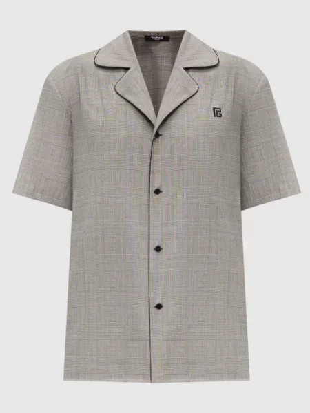 Шерстяная клетчатая рубашка Balmain серая