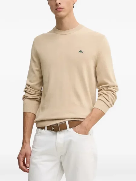 Pulover Lacoste cu decolteu rotund lung